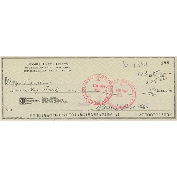 Gloria Pall signed check