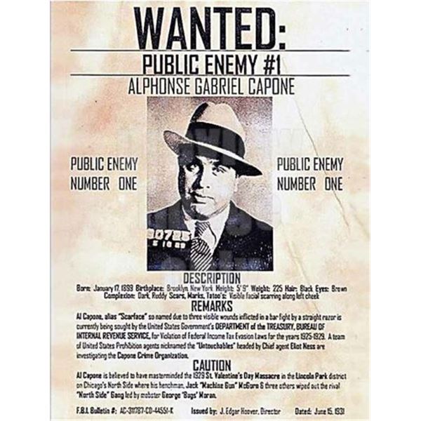 Al Capone Wanted Poster reprint