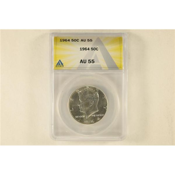 1964 SILVER KENNEDY HALF DOLLAR ANACS AU55