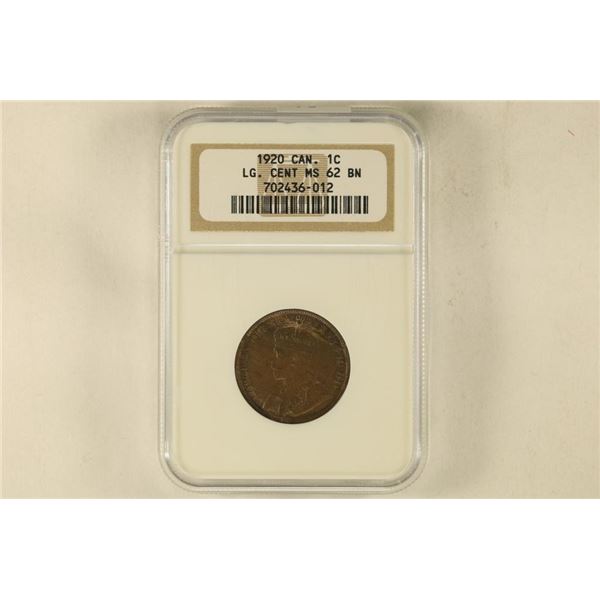 1920 CANADA LARGE CENT NGC MS62 BN