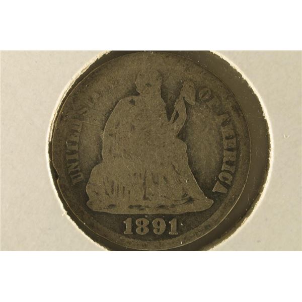 1891 SILVER SEATED LIBERTY DIME