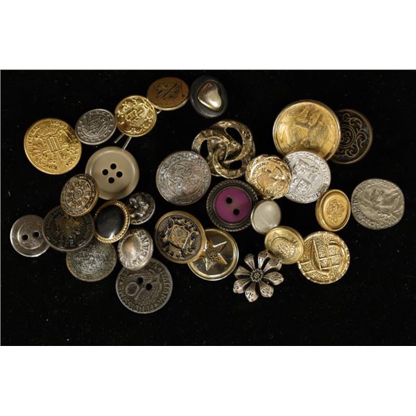 29 ASSORTED BUTTONS, MOST ARE METAL