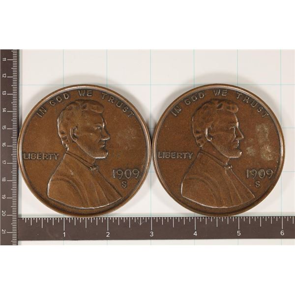 2-ABRAHAM LINCOLN 1909-S VDB REPLICA CENTS BOTH 3"