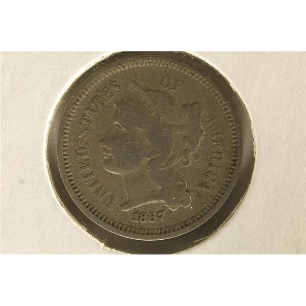 1867 US THREE CENT PIECE "NICKEL"