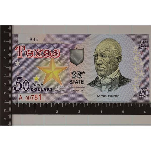 STATE OF TEXAS 50 STATE DOLLAR COLORIZED POLYMER