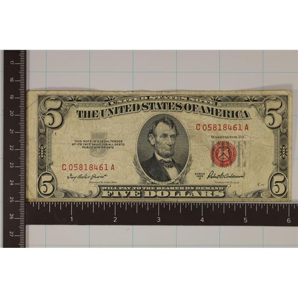 1953-A US $5 RED SEAL NOTE