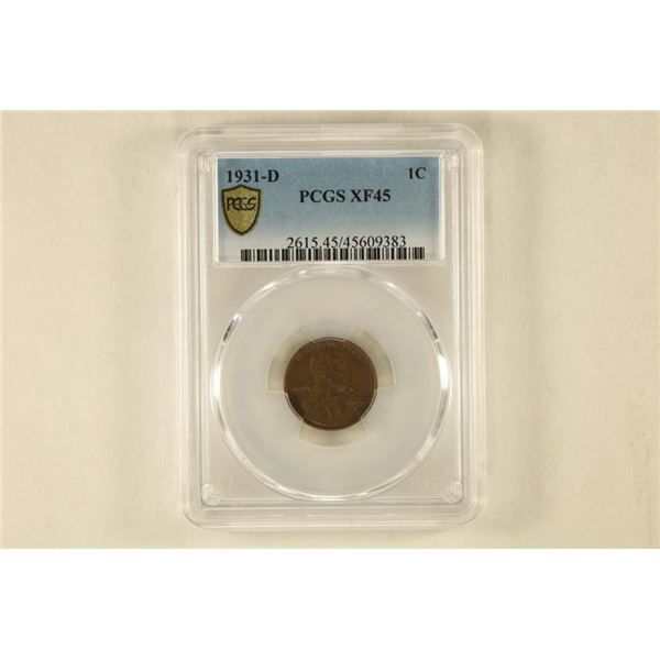 1931-D LINCOLN WHEAT CENT PCGS XF45 GOLD SHIELD