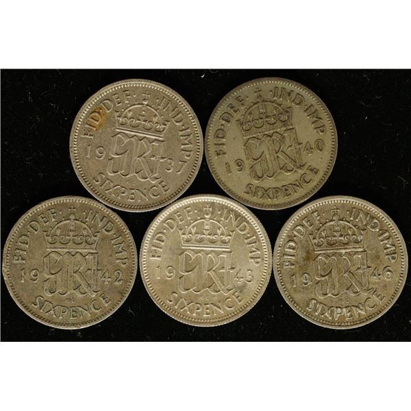 5-GREAT BRITAIN SILVER 6 PENCE, 1937, 1940, 1942,