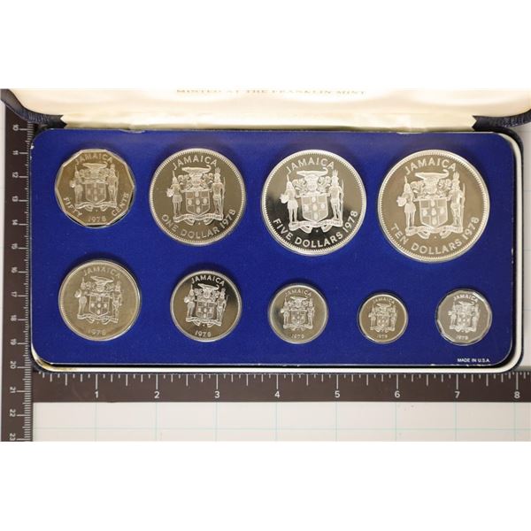 1978 JAMAICA 9 COIN PROOF SET. THE $10 & $5 ARE