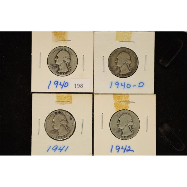 1940,1940-D,1941 & 1942 WASHINGTON SILVER QUARTERS