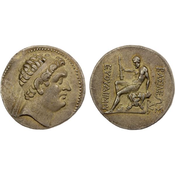 BACTRIA: Euthydemos I Theos Megas, ca. 230-195 BC, AR tetradrachm (16.29g), Mint B ('Baktra'), EF-AU