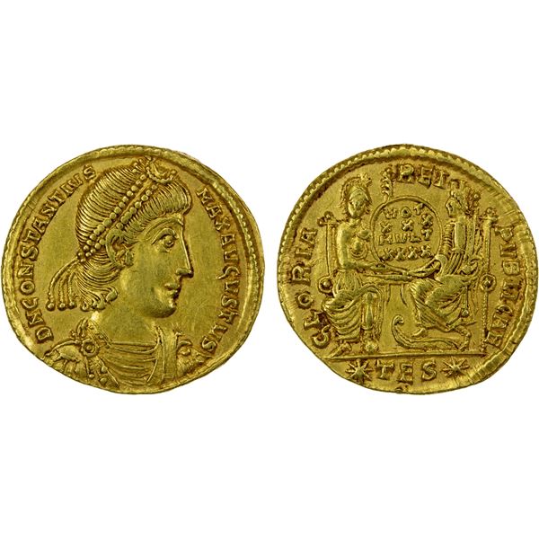 ROMAN EMPIRE: Constantius II, 337-361 AD, AV solidus (4.55g), Thessalonica, 355-357, choice VF-EF