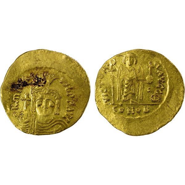 BYZANTINE EMPIRE: Maurice Tiberius, 582-602, AV solidus (4.43g), Constantinople, EF-AU