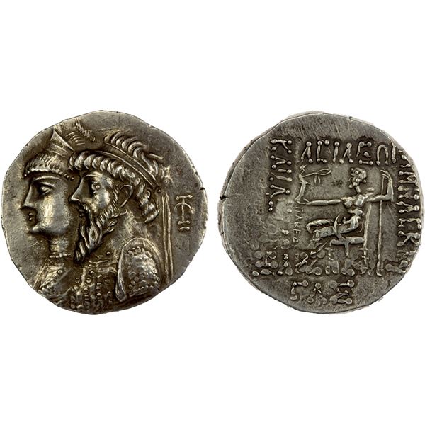 ELYMAIS: Kamnaskires III & Queen Anzaze, ca. 82-72 BC, AR tetradrachm (15.96g), SE233 (= 80/79 BC),
