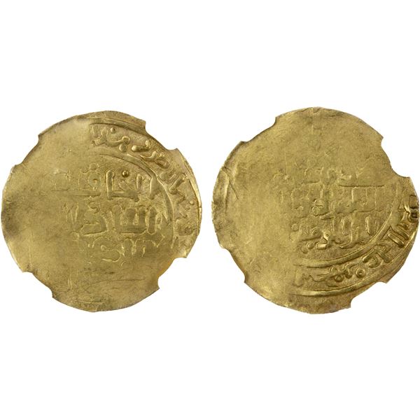 GREAT MONGOLS: Chingiz Khan, 1206-1227, AV dinar (5.55g) (Ghazna), AH61(8), NGC UNC details