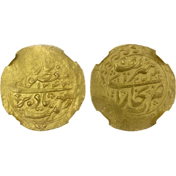 MANGHIT OF BUKHARA: Nasrullah, 1827-1860, AV tilla, Bukhara, AH1247//1253, NGC AU55