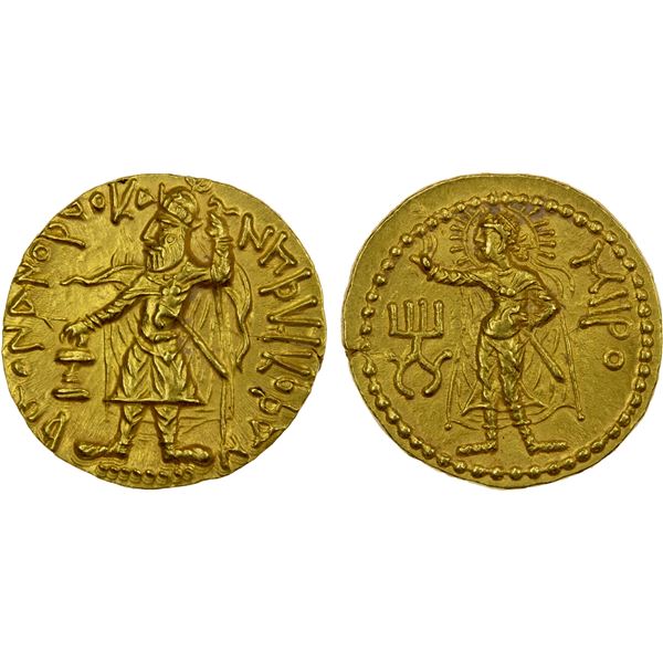 KUSHAN: Kanishka I, ca. 127-151, AV dinar (8.01g), Choice AU