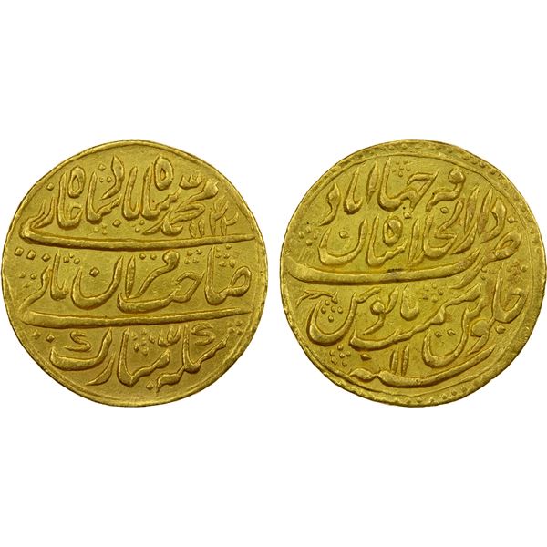 MUGHAL: Muhammad Shah, 1719-1748, AV nazarana mohur (10.79g), Shahjahanabad (Delhi), AH1142 year 11,