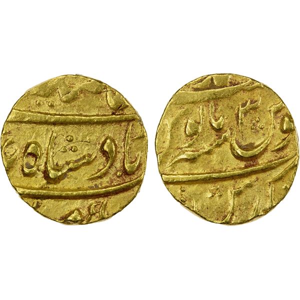 MUGHAL: Alamgir II, 1754-1759, AV mohur (10.81g), Muhammadabad Banaras, year 3, VF