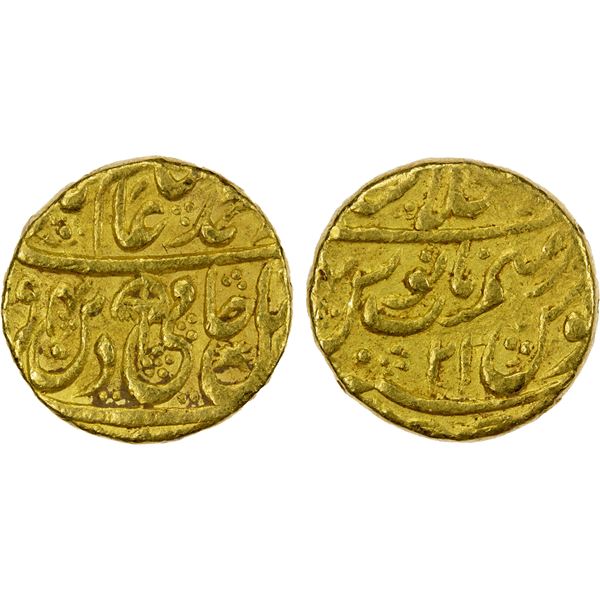 MUGHAL: Shah Alam II, 1759-1806, AV mohur (10.76g), Shahjahanabad (Delhi), AH1194 year 21, VF