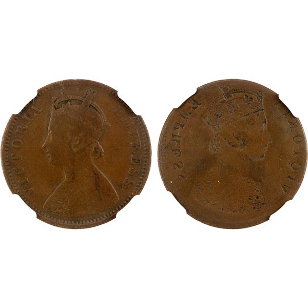 BRITISH INDIA: Victoria, Empress, 1876-1901, AE ¼ anna, ND (1876-1901), NGC VF20 BN