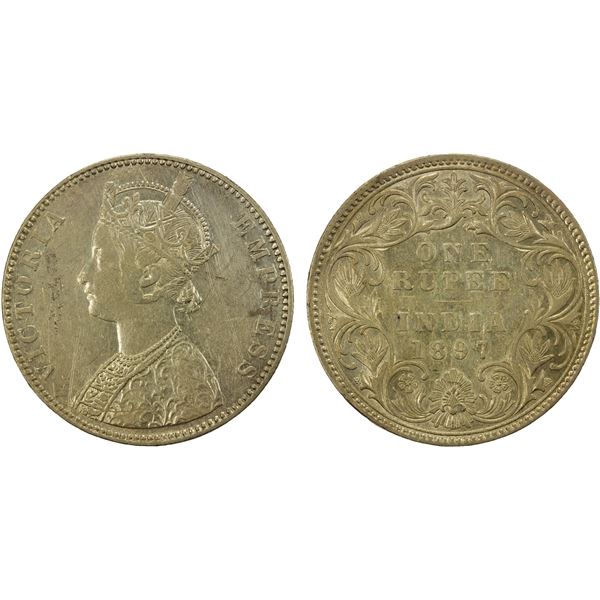 BRITISH INDIA: Victoria, Empress, 1876-1901, AR rupee, 1897-B, EF