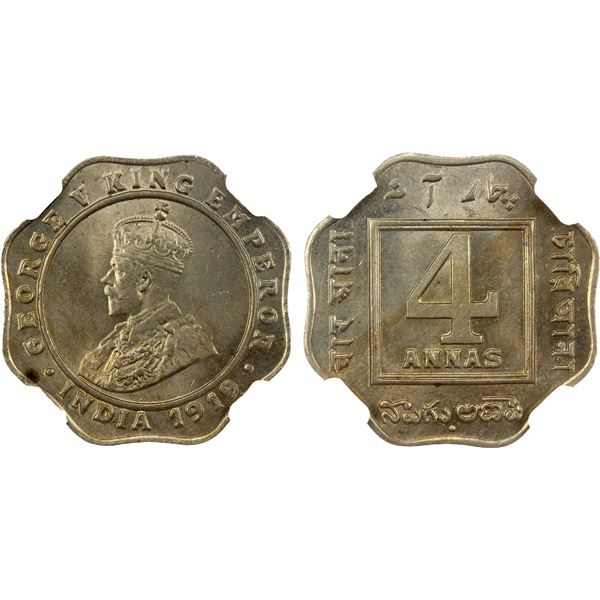 BRITISH INDIA: George V, 1910-1936, 4 annas, 1919(b), NGC MS64