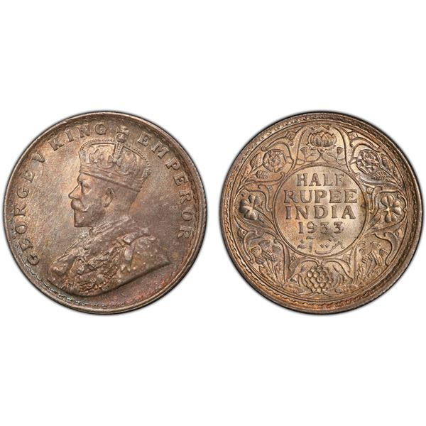 BRITISH INDIA: George V, 1910-1936, AR ½ rupee, 1933(c), PCGS MS66