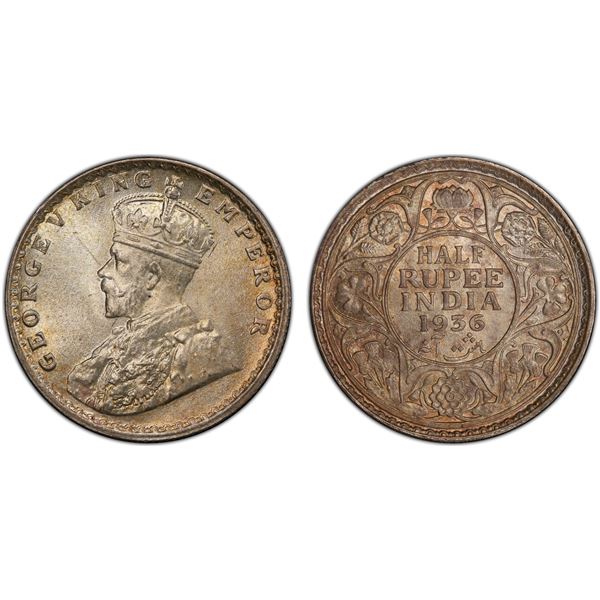 BRITISH INDIA: George V, 1910-1936, AR ½ rupee, 1936(c), PCGS MS66