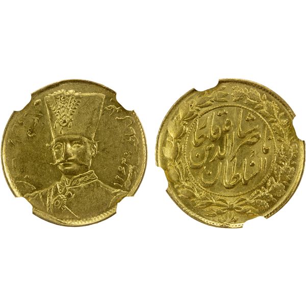 IRAN: Nasir al-Din Shah, 1848-1896, AV toman, Tehran, AH13(0)5, NGC MS63