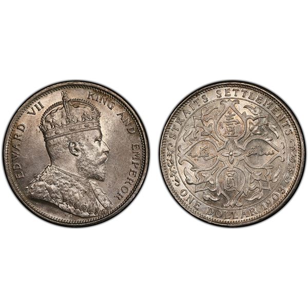 STRAITS SETTLEMENTS: Edward VII, 1901-1910, AR dollar, 1903-B, PCGS MS63