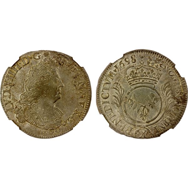 FRANCE: Louis XIV, 1643-1715, AR ½ écu, Amiens, 1698-X, NGC MS62