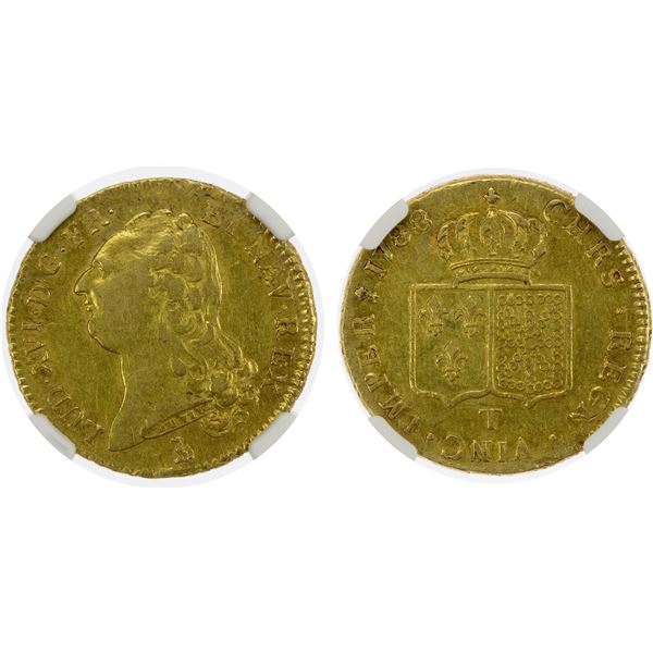 FRANCE: Louis XVI, 1774-1792, AV double louis d'or à la tête nue, Nantes, 1788-T (first semester), N