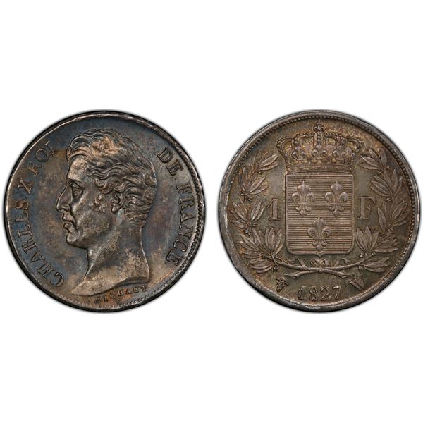 FRANCE: Charles X, 1824-1830, AR franc, Lille, 1827-W, PCGS MS62