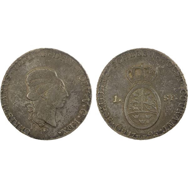 SCHLESWIG-HOLSTEIN: Christian VII, 1784-1808, AR 60 schilling (daler specie), 1795, EF-AU