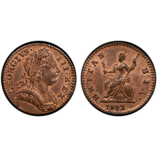 GREAT BRITAIN: George III, 1760-1820, AE farthing, 1773, PCGS MS64 RB