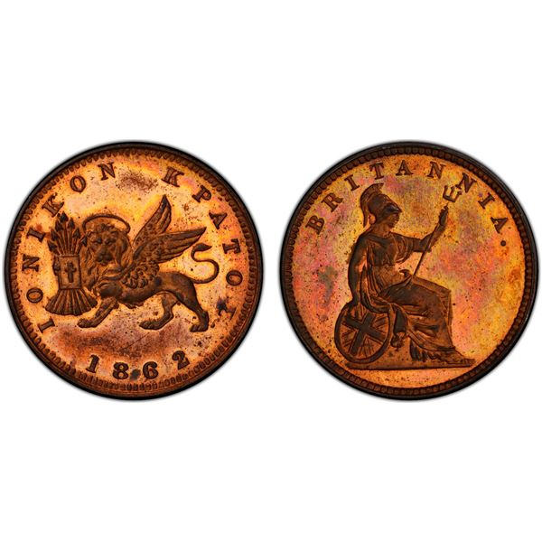 IONIAN ISLANDS: British Protectorate, AE lepton, 1862, PCGS PF64 RB
