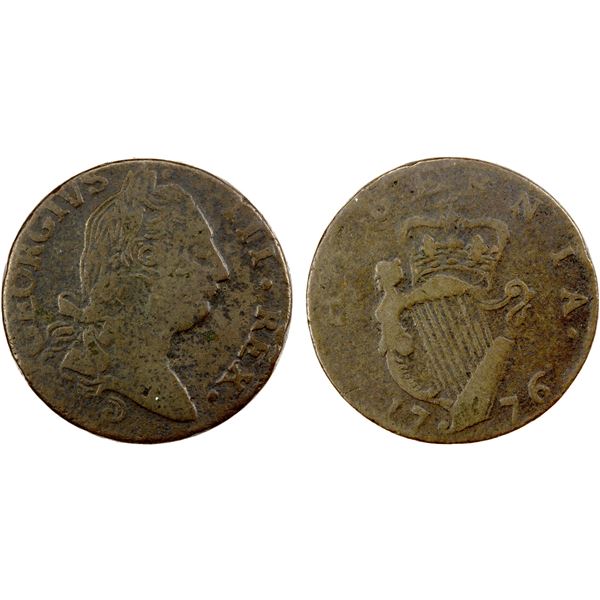IRELAND: George III, 1760-1820, AE halfpenny (9.05g), 1776, Fine