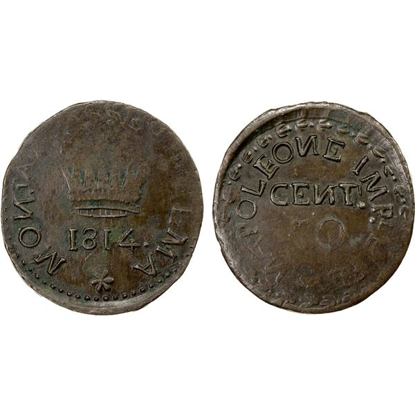 PALMANOVA: French Occupation, AE 50 centesimi, 1814, EF-AU