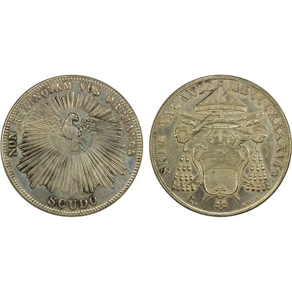 PAPAL STATES: Sede Vacante, AR scudo, 1846-R, Choice AU