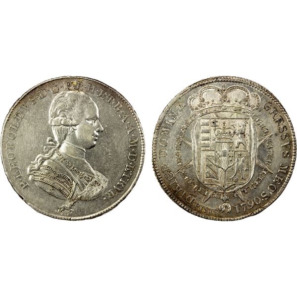 TUSCANY: Pietro Leopoldo, 1765-1790, AR francescone (10 paoli), 1790, Choice EF