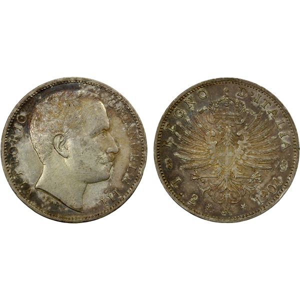 ITALY: Vittorio Emanuele III, 1900-1946, AR 2 lire, 1904-R, AU