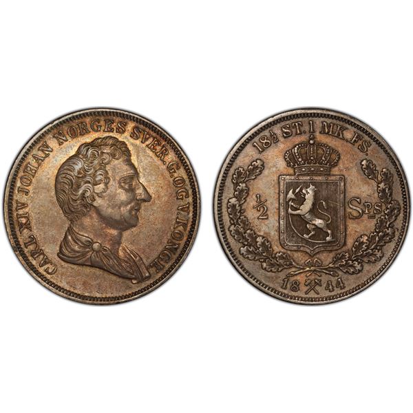 NORWAY: Carl XIV Johan, 1818-1844, AR ½ speciedaler, 1844, PCGS AU50