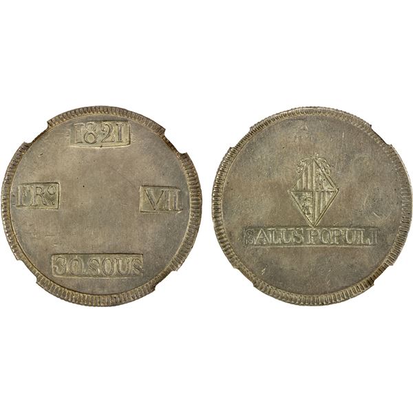 SPAIN: MAJORCA: Fernando VII, 1808-1833, AR 30 sueldos, 1821, NGC AU50