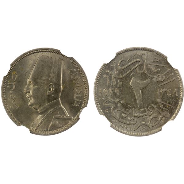 EGYPT: Fuad I, as King, 1922-1936, 2 milliemes, 1929/AH1348-BP, NGC MS65