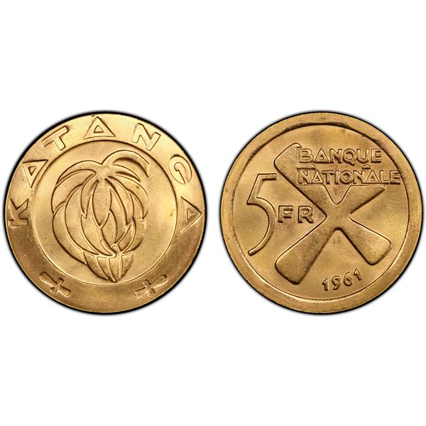 KATANGA: Republic, AV 5 francs, 1961, PCGS MS66