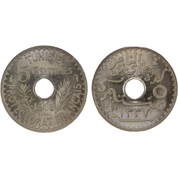 TUNISIA: Muhammad al-Nasir Bey, 1906-1922, 5 centimes, 1918/AH1337, NGC Specimen 65