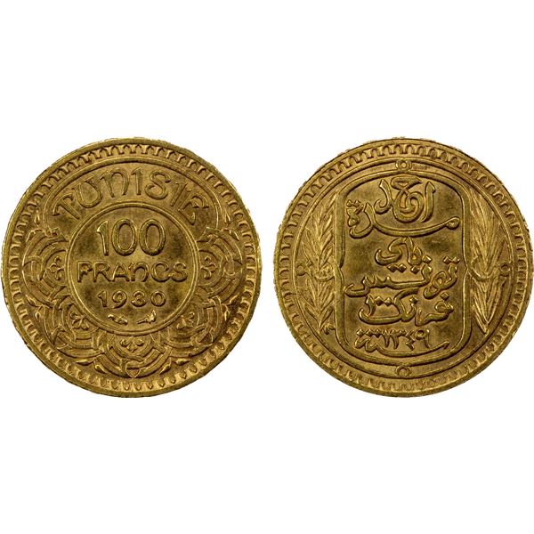 TUNISIA: Ahmad Bey, 1929-1942, AV 100 francs, Paris, 1930//AH1349, Unc