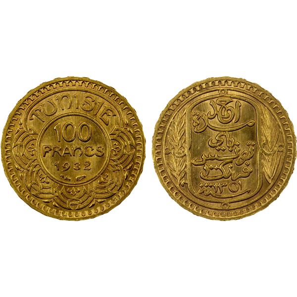 TUNISIA: Ahmad Bey, 1929-1942, AV 100 francs, Paris, 1930//AH1349, Brilliant Unc