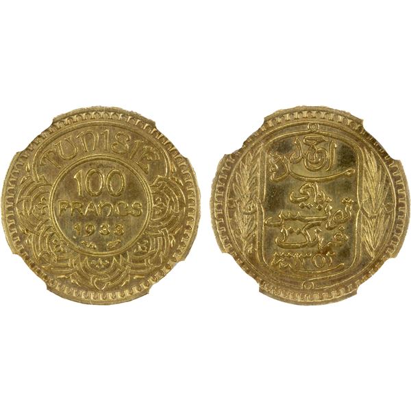 TUNISIA: Ahmad Bey, 1929-1942, AV 100 francs, Paris, 1933/AH1352, PCGS UNC details